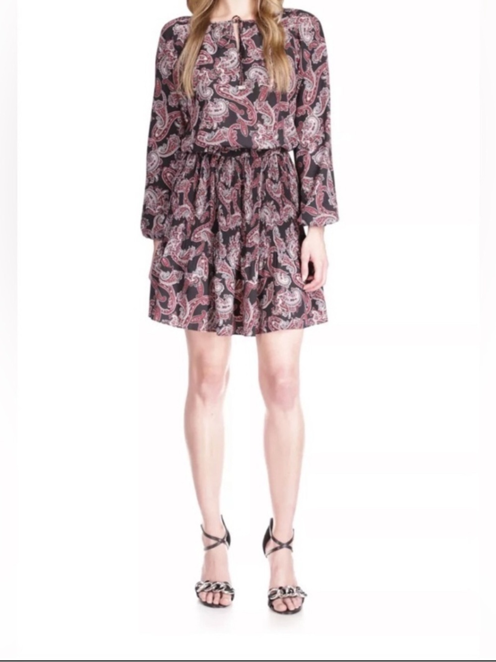 MICHAEL KORS 
Women's Pop Raglan Dress, Paisley Print Long Sleeve Size XS